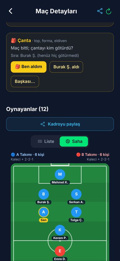 Saha görünümünde iki takımın dizilişi